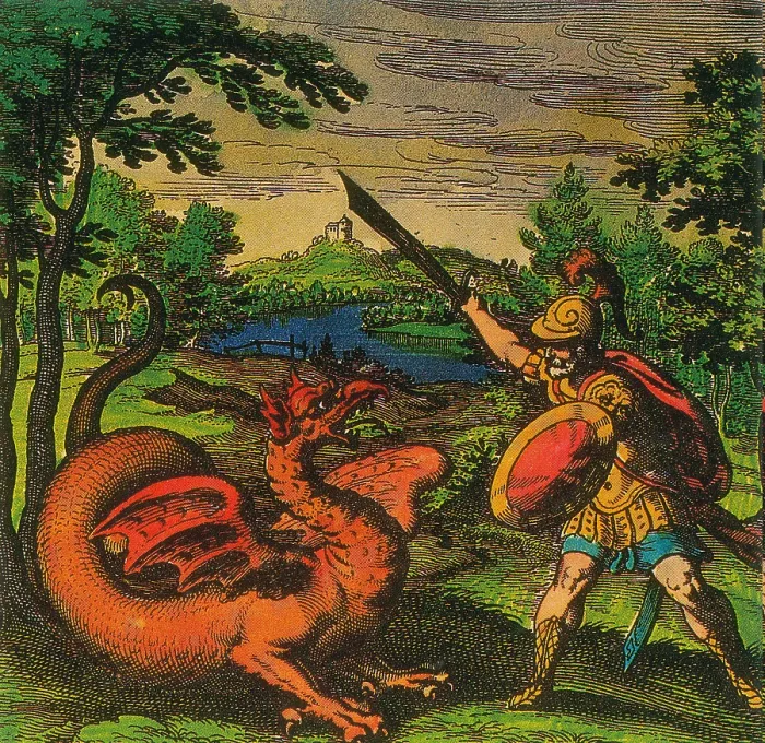 Framed Print : Alchemical Knight Slays the Primordial Dragon, 1625 Framed Print : Alchemical Knight Slays the Primordial Dragon, 1625