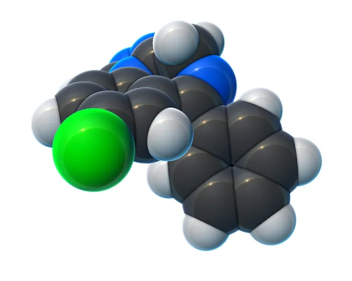 Framed Print : Alprazolam, molecular model Framed Print : Alprazolam, molecular model