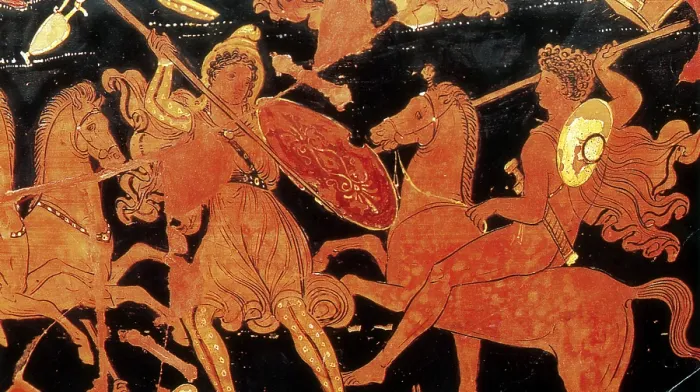 Framed Print : Amazon Warrior Woman Fights Greek Soldier Framed Print : Amazon Warrior Woman Fights Greek Soldier