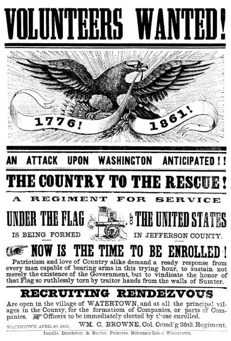 Framed Print : American Civil War Recruitment Poster, 1861 Framed Print : American Civil War Recruitment Poster, 1861