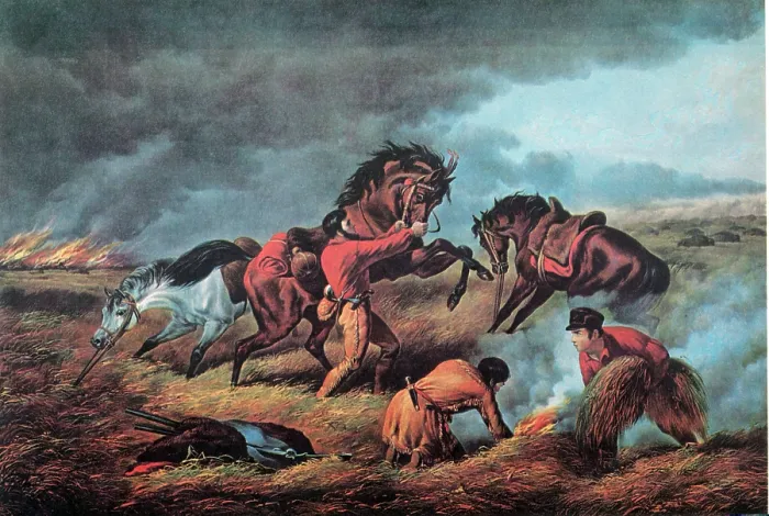 Framed Print : American Prairie Hunters using Fire, 19th century Framed Print : American Prairie Hunters using Fire, 19th century
