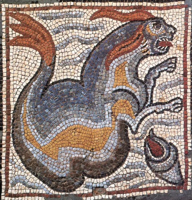 Framed Print : Amphibian Monster, Byzantine Mosaic, 6th Century