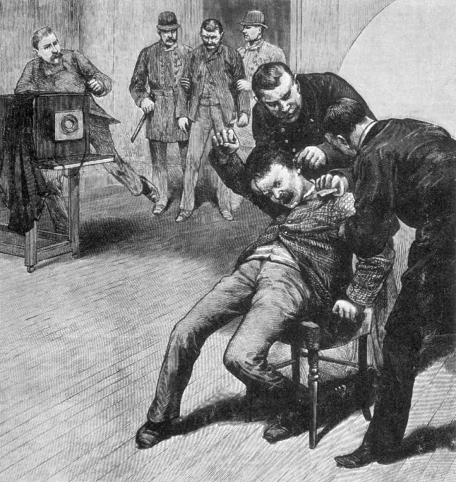 Framed Print : Anarchist Held Down For Mug Shot, Chicago, 1886