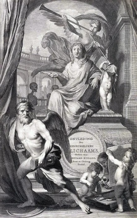 Framed Print : Anatomia humani corporis, Title Page, 1690 Framed Print : Anatomia humani corporis, Title Page, 1690