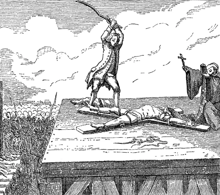 Framed Print : Antoine Desrues Tortured on Breaking Wheel, 1777 Framed Print : Antoine Desrues Tortured on Breaking Wheel, 1777