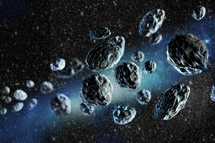 Framed Print : Asteroid Cluster, Illustration