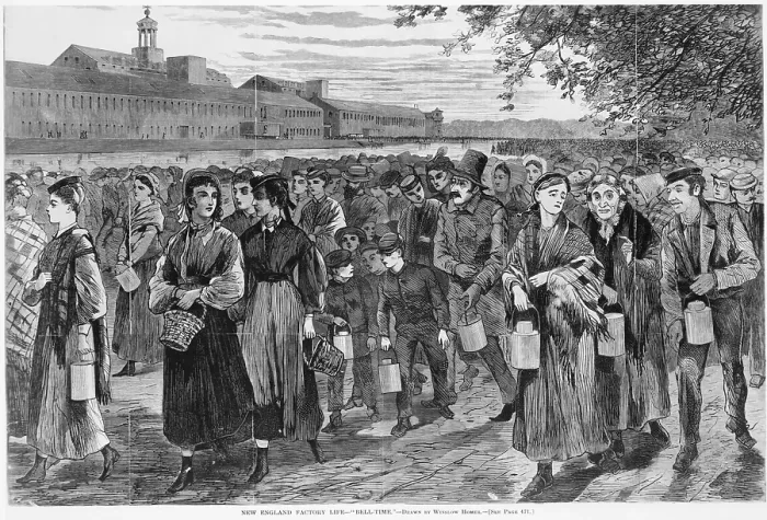 Framed Print : 'Bell Time' at New England Factory, 1868 Framed Print : 'Bell Time' at New England Factory, 1868