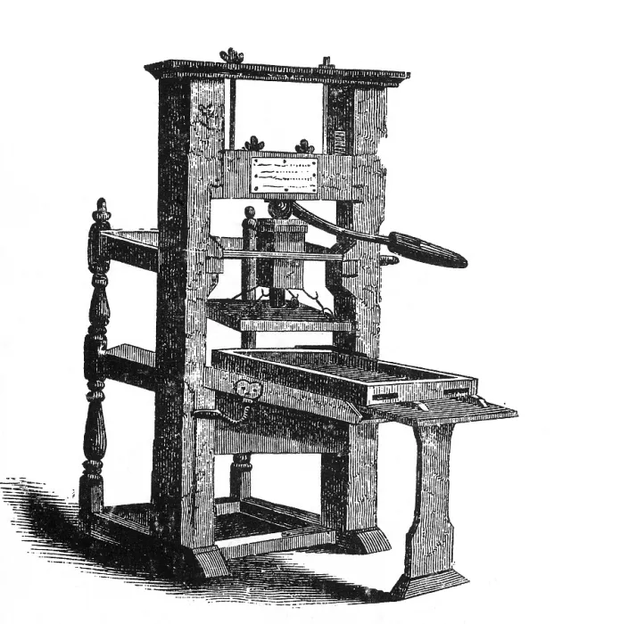 Framed Print : Benjamin Franklin, Printing Press