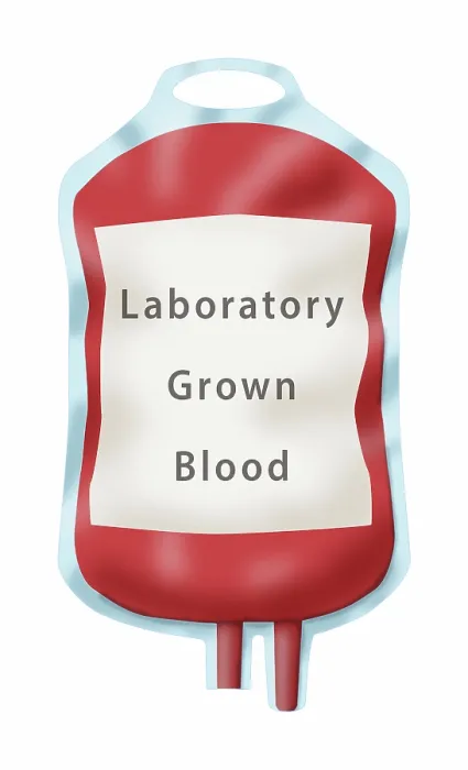 Framed Print : Blood Bag labeled Lab Grown Blood, Illustration Framed Print : Blood Bag labeled Lab Grown Blood, Illustration
