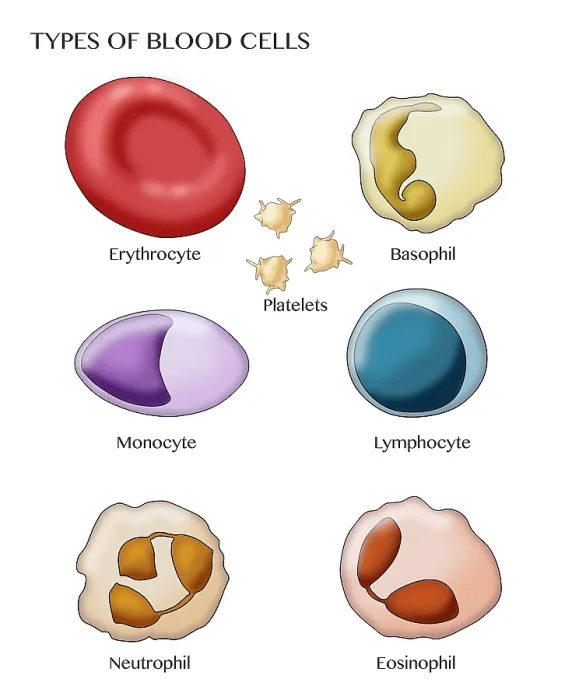 Framed Print : Blood Cell Types, Illustration Framed Print : Blood Cell Types, Illustration