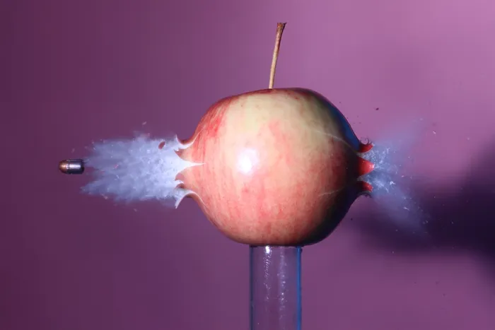 Framed Print : Bullet Hitting an Apple Framed Print : Bullet Hitting an Apple