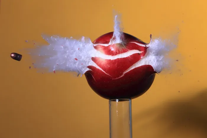 Framed Print : Bullet Hitting an Apple Framed Print : Bullet Hitting an Apple