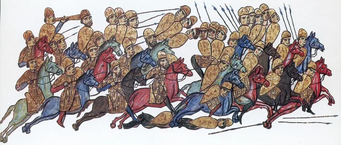 Framed Print : Byzantine Cavalrymen Rout Bulgarians, 14th Century Framed Print : Byzantine Cavalrymen Rout Bulgarians, 14th Century