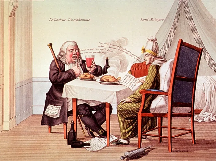 Framed Print : Caricature of Fat Doctor Prescribing Diet Framed Print : Caricature of Fat Doctor Prescribing Diet
