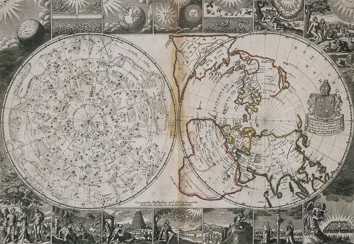 Framed Print : Celestial and World Map, Circa 1691 Framed Print : Celestial and World Map, Circa 1691