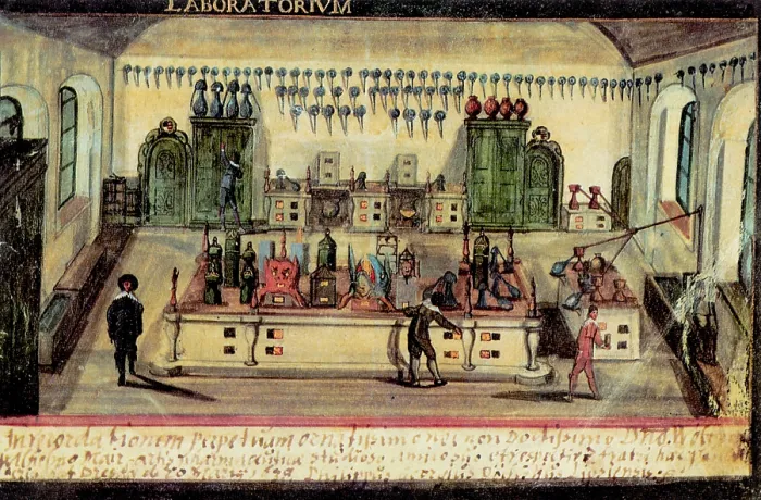 Framed Print : Chemist's Laboratory 1638 Framed Print : Chemist's Laboratory 1638