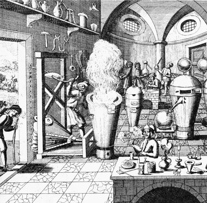 Framed Print : Chemist's Laboratory 1700s