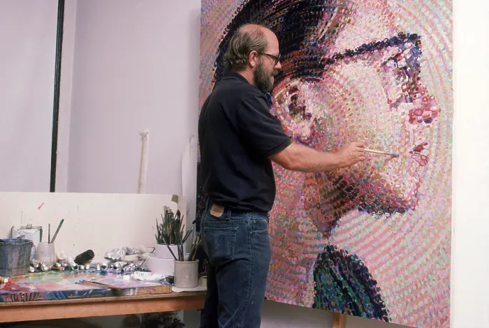 Framed Print : Chuck Close Painting 'Cindy Sherman', 1988 Framed Print : Chuck Close Painting 'Cindy Sherman', 1988