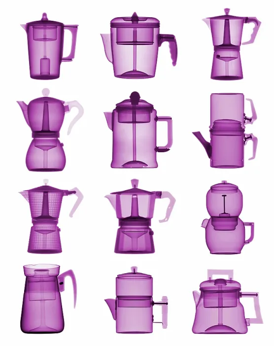 Framed Print : Coffee Pots X-ray