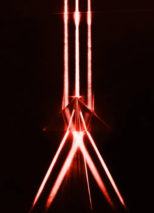 Framed Print : Prism. Color enhanced photograph of light refracted as it passes through a prism