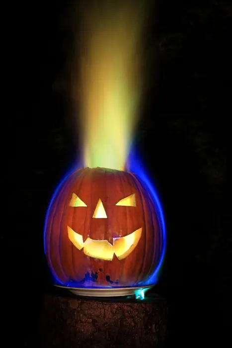 Framed Print : Colored Flame in Burning Pumpkin Framed Print : Colored Flame in Burning Pumpkin