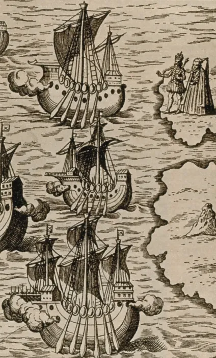 Framed Print : Columbus Caravels Depart Spain, 1492 Framed Print : Columbus Caravels Depart Spain, 1492