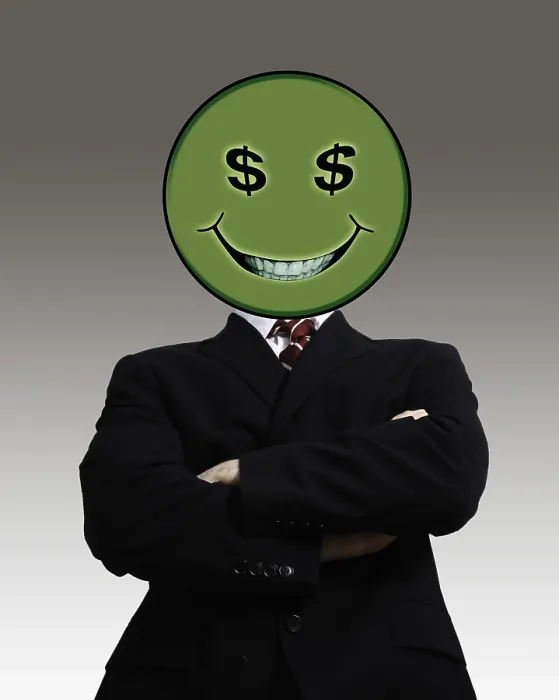 Framed Print : Greed. Composite image representing greed