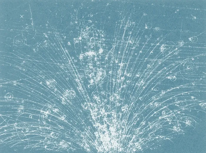 Framed Print : Cosmic Ray Tracks, Bubble Chamber Event
