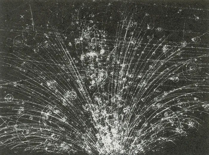 Framed Print : Cosmic Ray Tracks, Bubble Chamber Event