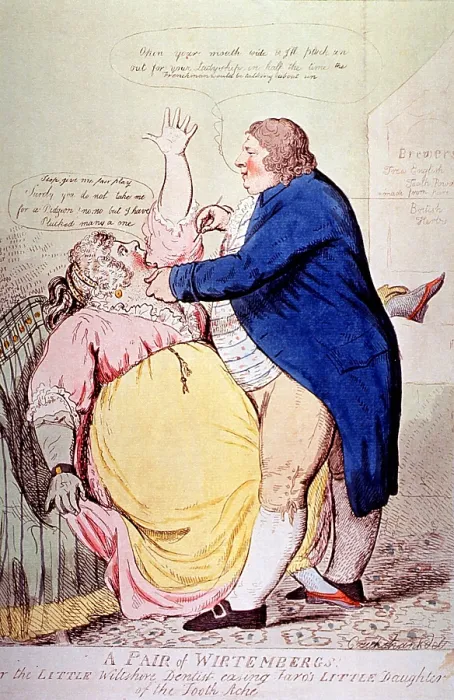 Framed Print : Dentist and Patient Caricature, 1797 Framed Print : Dentist and Patient Caricature, 1797