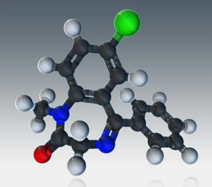 Framed Print : Diazepam Molecular Model Framed Print : Diazepam Molecular Model