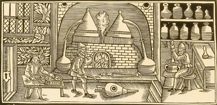 Framed Print : Distillation, Middle Ages