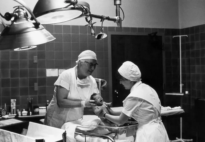 Framed Print : Dr. Apgar with Nurse and Infant