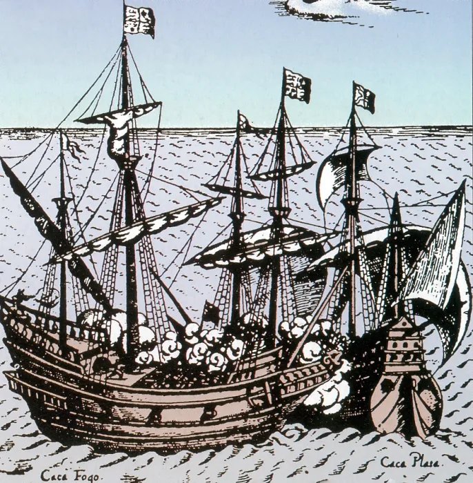 Framed Print : Drake's Golden Hind Captures Cacafuego, 1579 Framed Print : Drake's Golden Hind Captures Cacafuego, 1579