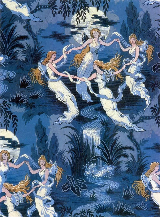Framed Print : Fairies in the Moonlight, French Textile Framed Print : Fairies in the Moonlight, French Textile