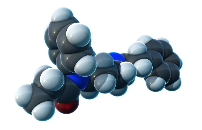 Framed Print : Fentanyl, molecular model