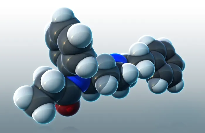 Framed Print : Fentanyl, molecular model Framed Print : Fentanyl, molecular model