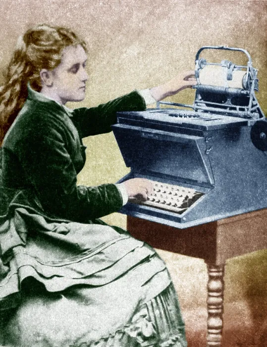Framed Print : The First Typist, 1872 Framed Print : The First Typist, 1872