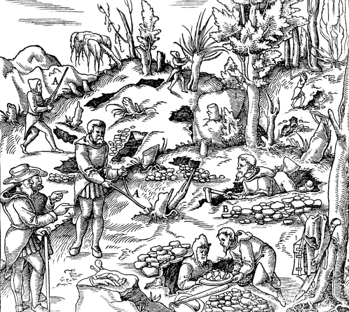 Framed Print : Georgius Agricola, De Re Metallica, Divining Rods, 16th Century Framed Print : Georgius Agricola, De Re Metallica, Divining Rods, 16th Century