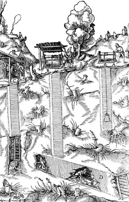 Framed Print : Georgius Agricola, De Re Metallica, Mine Shafts, 16th Century Framed Print : Georgius Agricola, De Re Metallica, Mine Shafts, 16th Century