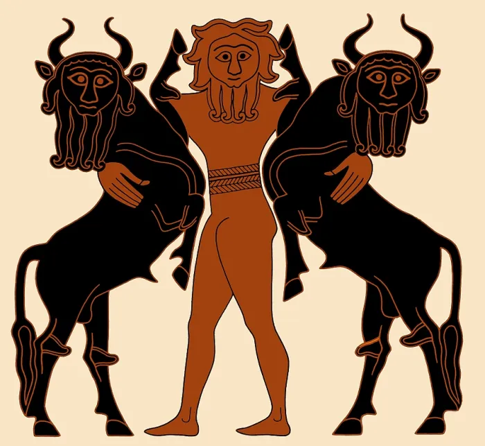 Framed Print : Gilgamesh Subduing Two Bulls Framed Print : Gilgamesh Subduing Two Bulls