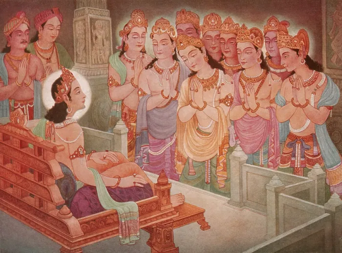 Framed Print : Gods Entertaining Mahavira