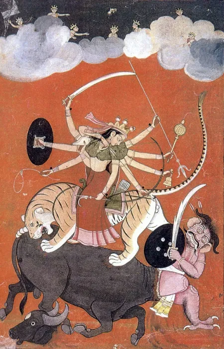Framed Print : Hindu Goddess Durga Fights Mahishasur