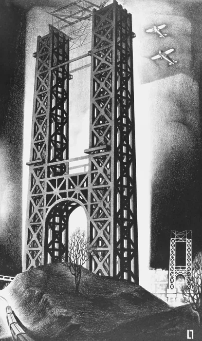 Framed Print : Hudson Bridge Lithograph, 1928