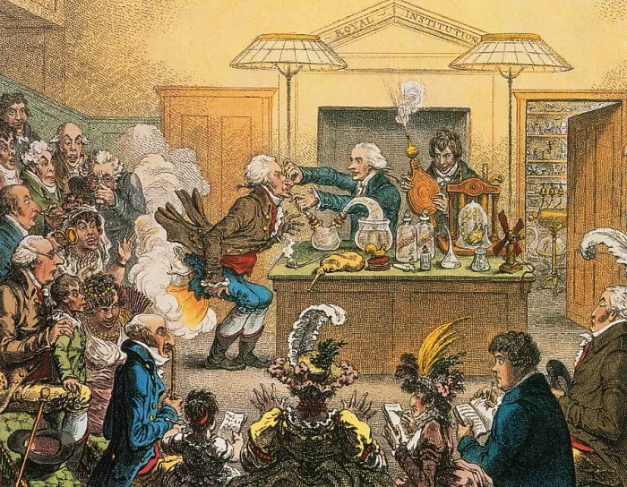 Framed Print : Humphry Davy, 'New Discoveries in PNEUMATICKS!'