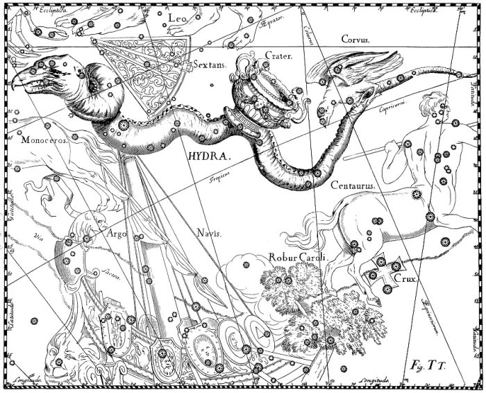 Framed Print : Hydra Constellation, Hevelius, 1687 Framed Print : Hydra Constellation, Hevelius, 1687