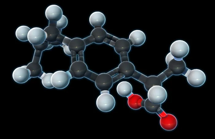 Framed Print : Ibuprofen, Molecular Model Framed Print : Ibuprofen, Molecular Model