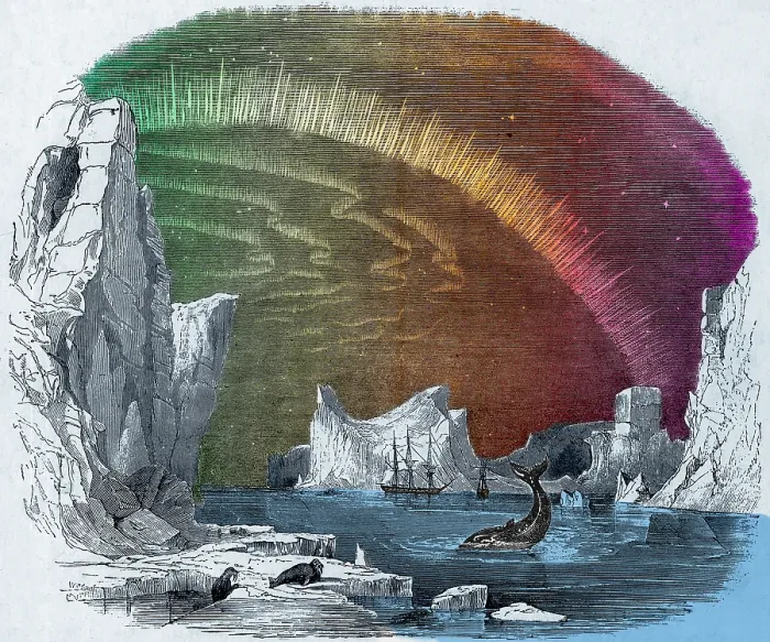 Framed Print : Icebergs and the Aurora Borealis
