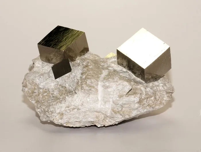 Framed Print : Iron pyrite cubic crystals in matrix Framed Print : Iron pyrite cubic crystals in matrix