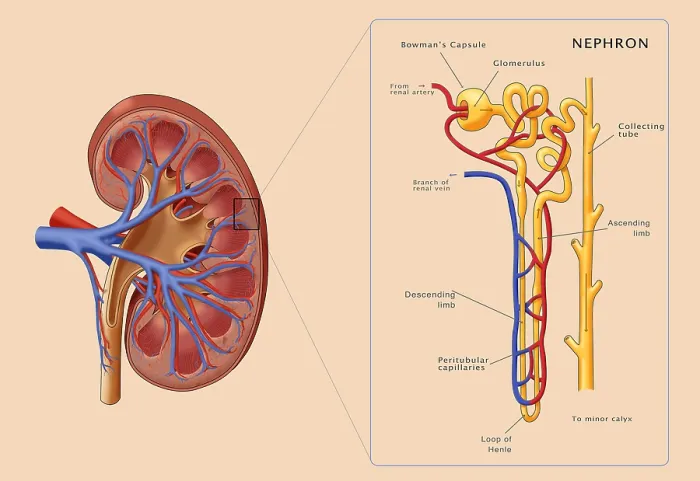 Framed Print : Kidney and Nephron, Illustration